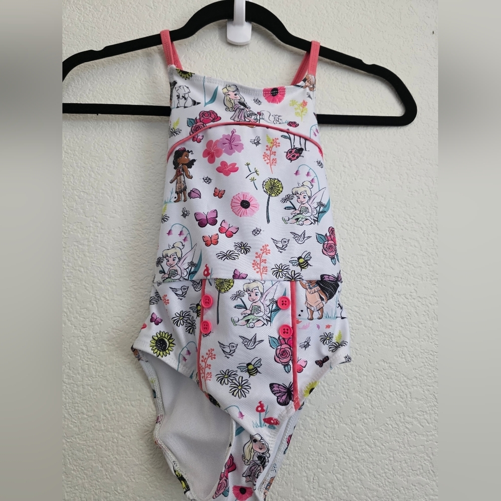 Authentic Disney Animators Collection Kids Swim One Piece - White and Pink - Picture 2 of 8